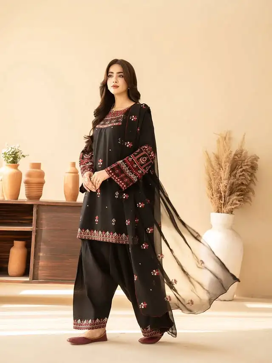 AURORA BLACK 3PC EMBROIDERED